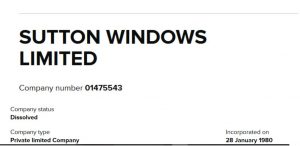 Sutton Windows Ltd Double Glazing Manufacturer gone bust