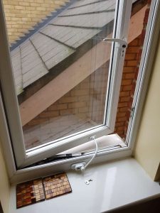 Child safety window catch fitted after photograph
